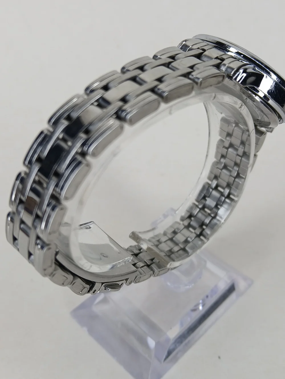 Men's Silver Stainless Steel Watch with Blue Accents
